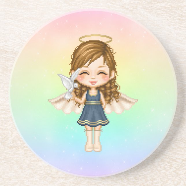 Dessous De Verre En Grès Art Pixel Angel Bleu (Devant)