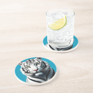 Dessous De Verre En Grès Art Pop Tigre Blanc - Fer & Chat Sauvage Coloré