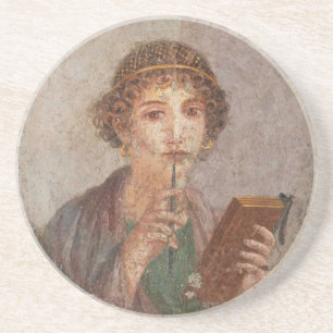Dessous De Verre En Grès Art romain Pompéi Sappho Girl avec Stylus Antique