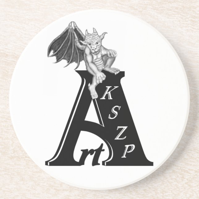 Dessous De Verre En Grès ArtKSZP logo avec un Golem - Gargoyle (Devant)
