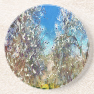 Dessous De Verre En Grès Artwork de Pointillisme d'amandiers en fleurs prin