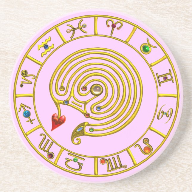 Dessous De Verre En Grès ASTRAL LABYRINTH rose (Devant)