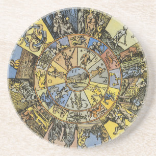 Dessous De Verre En Grès Astrologie Vintage, Roue du Zodiaque de la Renaiss