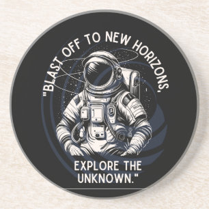 DESSOUS DE VERRE EN GRÈS ASTRONAUT QUOTE, BLAST OFF À NEW HORIZON