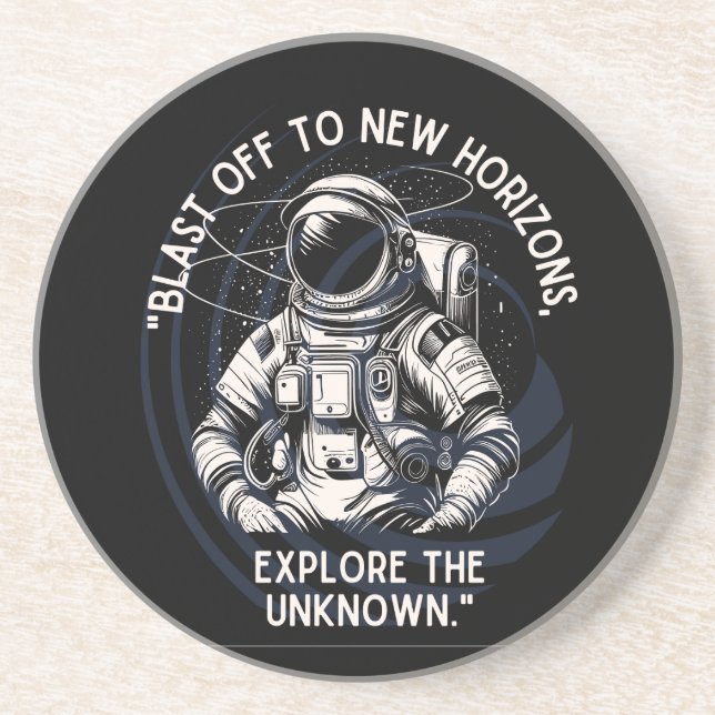 DESSOUS DE VERRE EN GRÈS ASTRONAUT QUOTE, BLAST OFF À NEW HORIZON (Devant)