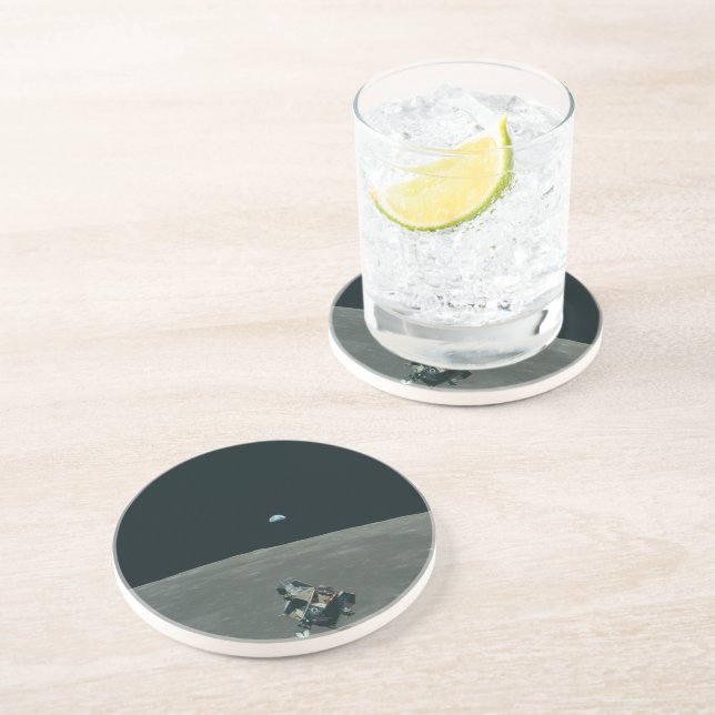 Dessous De Verre En Grès Atterrisseur lunaire Apollo et Terre se levant au- (Côté)