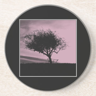 Dessous De Verre En Grès Aubépine de Glastonbury. Arbre sur la colline.