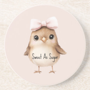 Dessous De Verre En Grès Aussi doux qu'un oiseau au ruban rose