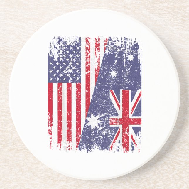Dessous De Verre En Grès AUSTRALIAN ROOTS Half American Flag AUSTRALIE (Devant)