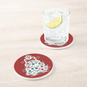 Dessous De Verre En Grès Autocollant d'arbre de Noël minimaliste fantaisist