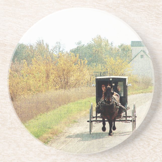 Dessous De Verre En Grès Autumn Amish Horse and Buggy (Devant)
