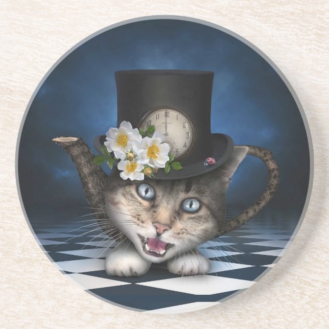 Dessous De Verre En Grès Awesome Mad Hatter Teapot Chat Conception Whimsica (Devant)