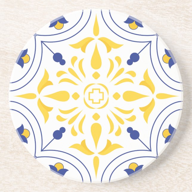 Dessous De Verre En Grès Azure Bloom Cross ton jaune (Devant)