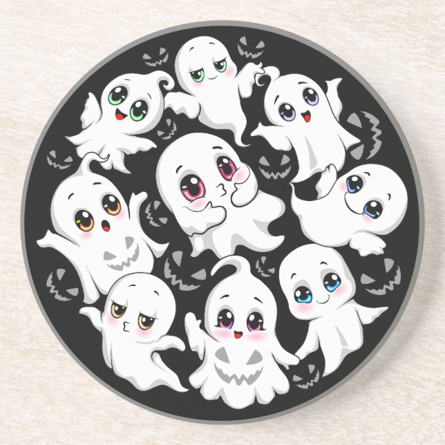 Dessous De Verre En Grès Baby Ghosts Éffrayant mignon Halloween humeur (Devant)