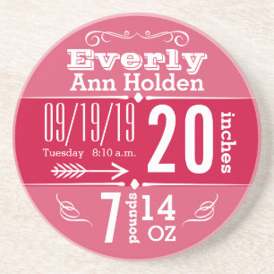 Dessous De Verre En Grès Baby Girl Vintage moderne rose record de naissance