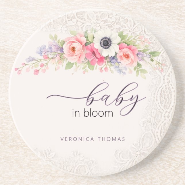 Dessous De Verre En Grès Baby in Bloom Sweet Floral Baby Shower (Devant)