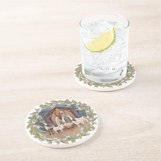 Dessous De Verre En Grès Baby Jesus in the Manger Nativity (Côté)