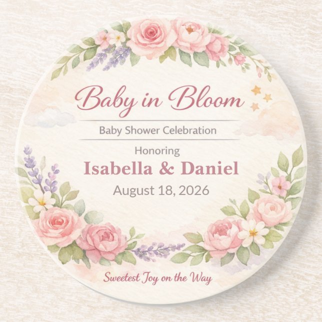 Dessous De Verre En Grès Baby Shower Coasters | Teddy Bear | Baby in Bloom (Devant)