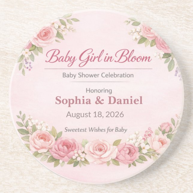 Dessous De Verre En Grès Baby Shower Coasters | Teddy Bear | Girl in Bloom (Devant)
