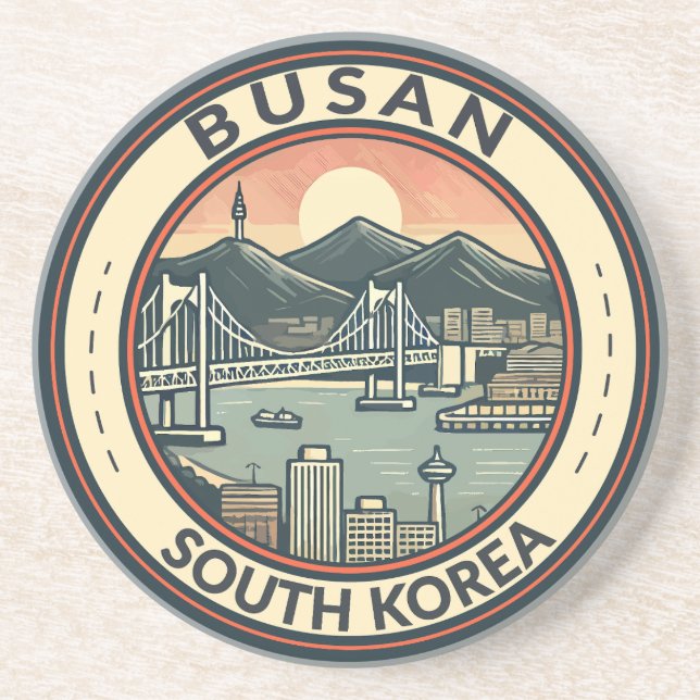 Dessous De Verre En Grès Badge d'art de voyage Busan South Korea Bridge (Devant)