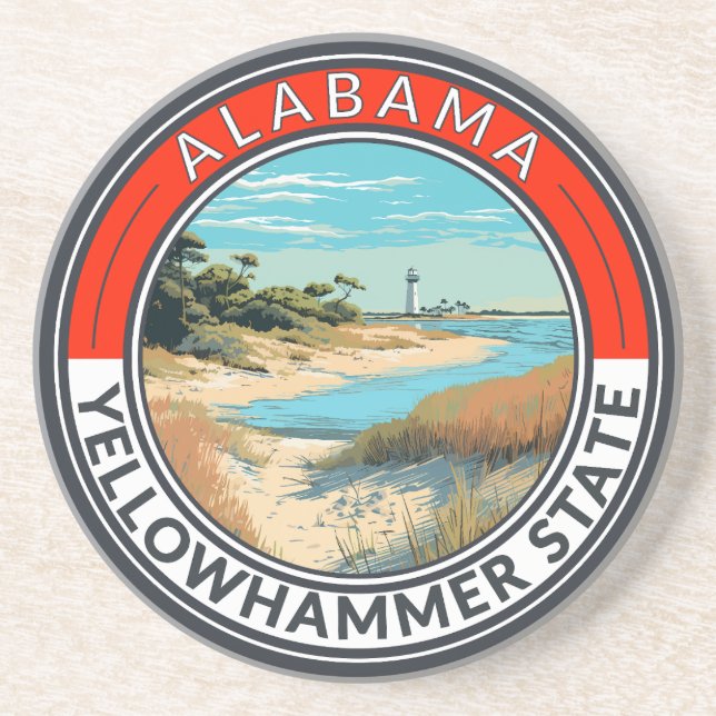 Dessous De Verre En Grès Badge d'art de voyage de l'Alabama (Devant)