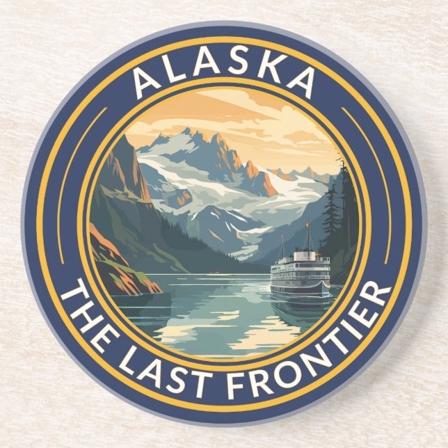 Dessous De Verre En Grès Badge d'art de voyage en Alaska (Devant)