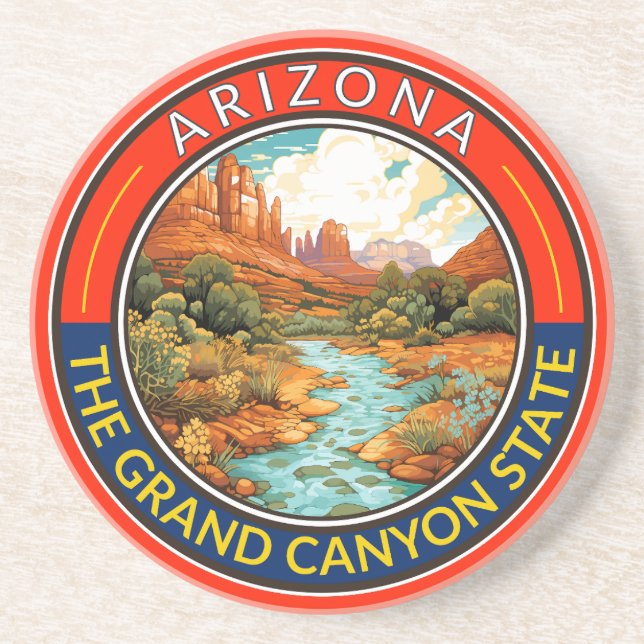 Dessous De Verre En Grès Badge d'art de voyage en Arizona (Devant)