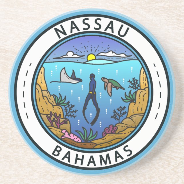 Dessous De Verre En Grès Badge de plongée Nassau Bahamas (Devant)