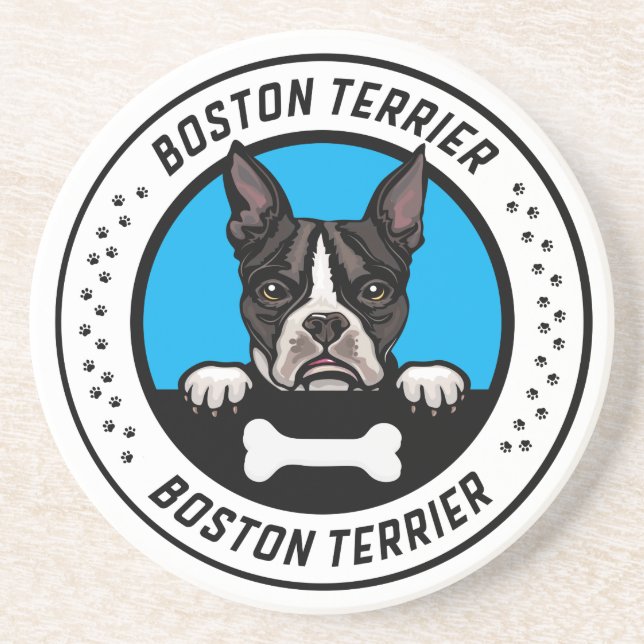 Dessous De Verre En Grès Badge d'illustration de Boston Terrier Peeking (Devant)