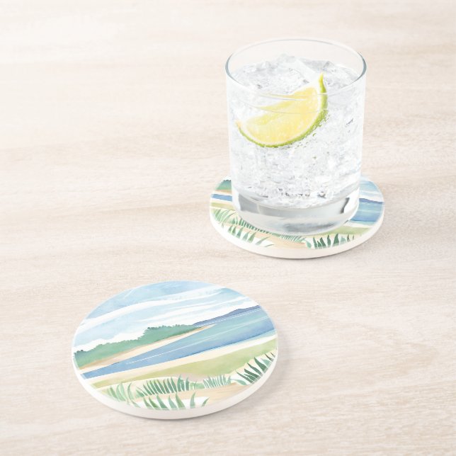 Dessous De Verre En Grès Baie d'herbe de plage | Mer côtière océanique à l' (Côté)