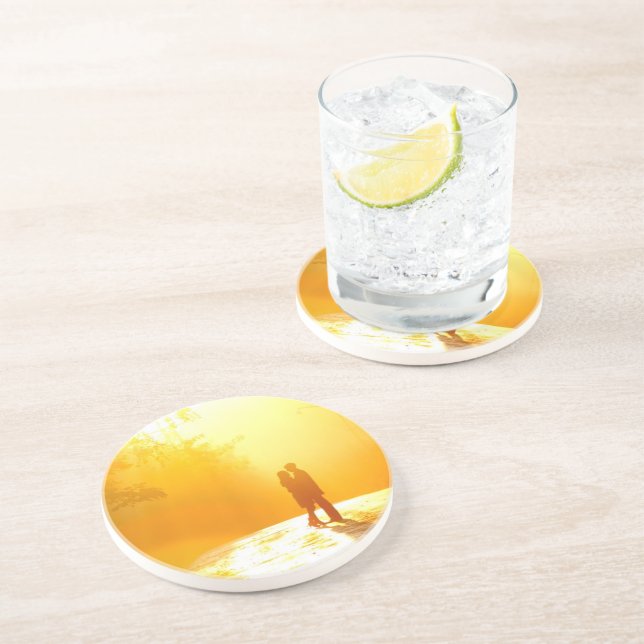 Dessous De Verre En Grès Baisers des couples à la lumière du soleil (Côté)
