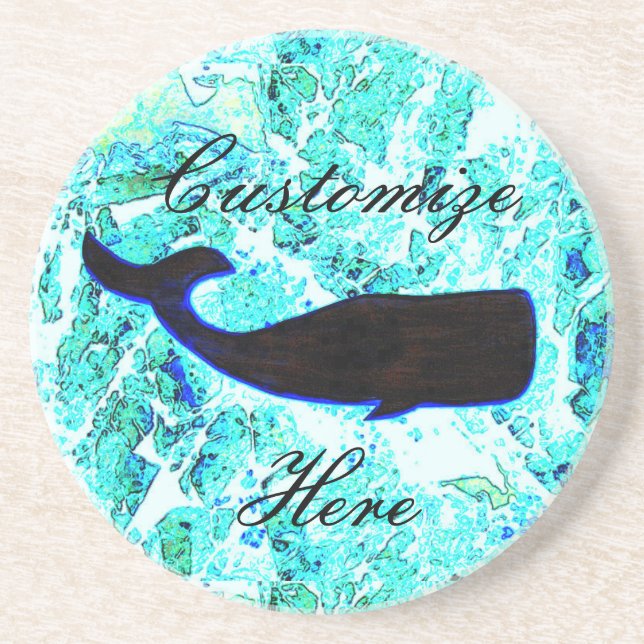 Dessous De Verre En Grès baleine noire bleu (Devant)