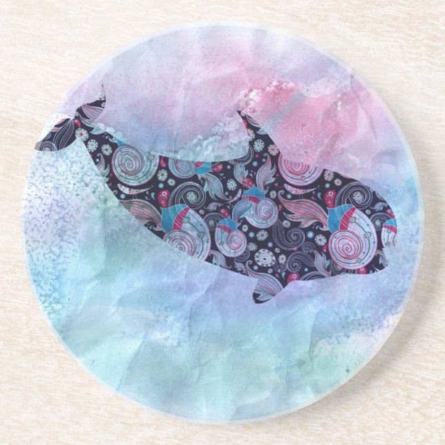 Dessous De Verre En Grès Baleine ornementale de silhouette (Devant)