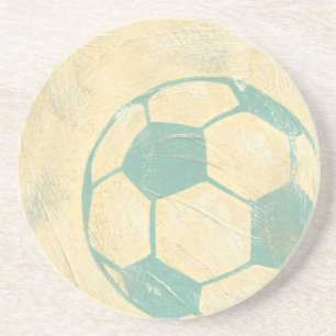 Dessous De Verre En Grès Ballon de football bleu en pastel par Chariklia