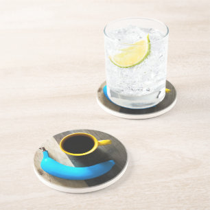 Dessous De Verre En Grès Banane Turquoise et pâte à café jaune - Pop Art