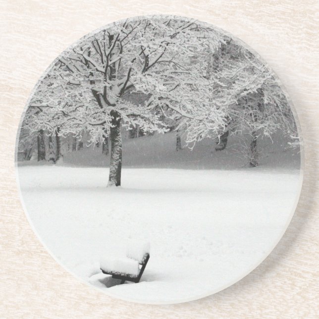 Dessous De Verre En Grès Banc de neige et arbres (Devant)
