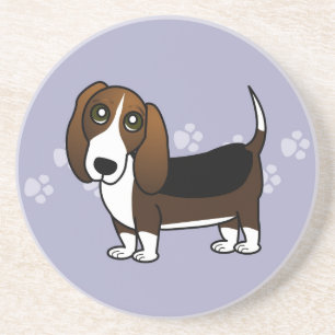 Dessous De Verre En Grès Bande dessinée mignonne de Basset Hound - blanc e