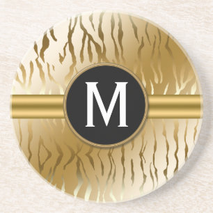 Dessous De Verre En Grès Bande Zèbre Or avec Monogramme