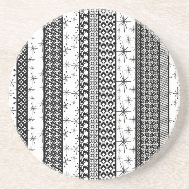 Dessous De Verre En Grès Bandes de Motifs rétro noir et blanc 1 (Devant)
