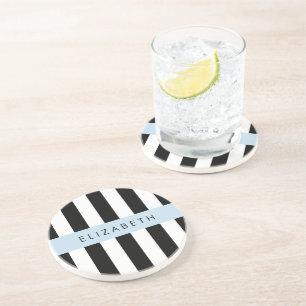 Dessous De Verre En Grès Bandes noires et blanches, Gravées, Lignes, Votre 