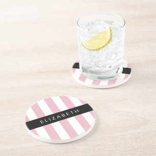 Dessous De Verre En Grès Bandes Roses, Motif Gratté, Lignes, Votre Nom