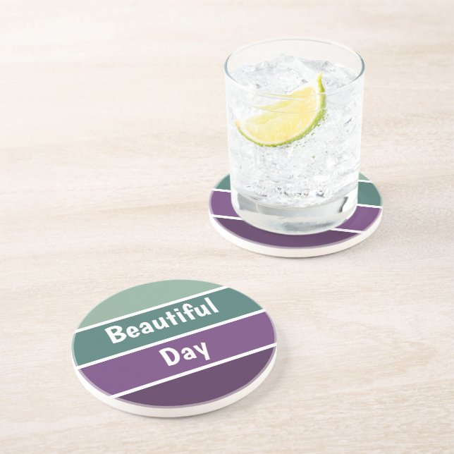Dessous De Verre En Grès Bandes Vertes Et Violettes (Côté)