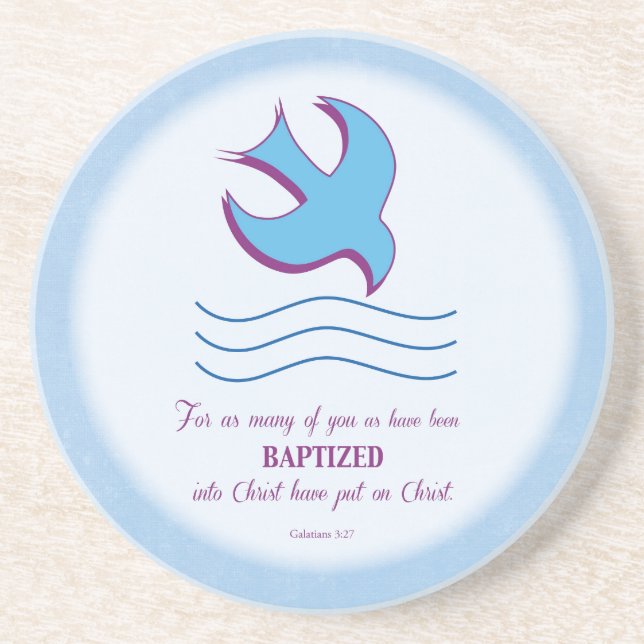 Dessous De Verre En Grès Baptême adulte Colombe sur fond bleu (Devant)