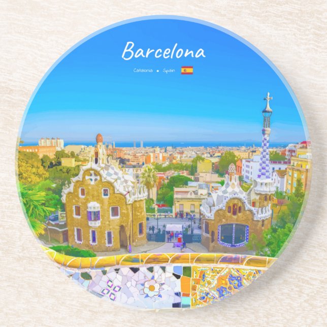 Dessous De Verre En Grès Barcelone, Espagne - Parc Guell Mosaïque Gaudi (Devant)