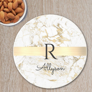 Dessous De Verre En Grès Barre en or sur marbre blanc et or, monogramme per