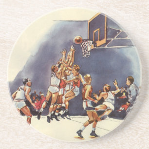 Dessous De Verre En Grès Basket-ball sportif vintage, joueurs dans un jeu