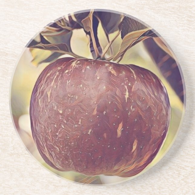 Dessous De Verre En Grès Basket with apples painting of apple tree (Devant)