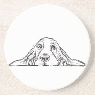 Dessous De Verre En Grès basset hound noir blanc yeux de chiot simple
