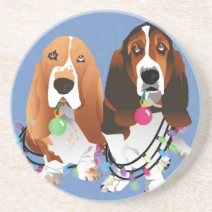 Dessous De Verre En Grès Basset Hound Peace Love Joie Noël Design