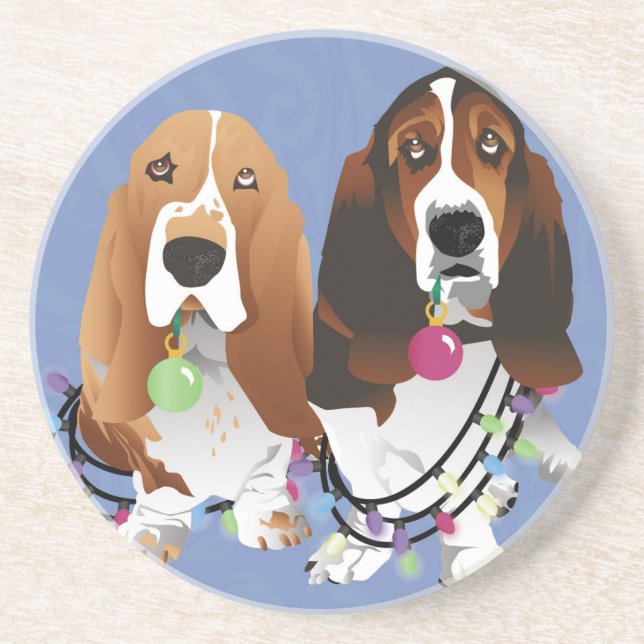 Dessous De Verre En Grès Basset Hound Peace Love Joie Noël Design (Devant)